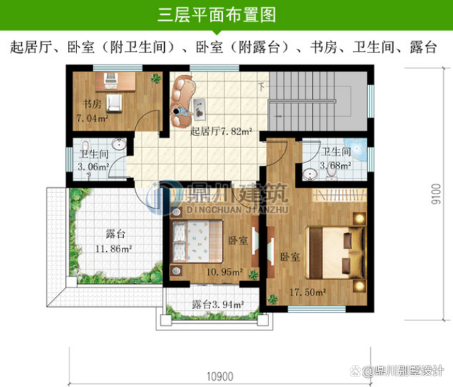 带堂屋三层别墅，欧式风格砖混结构，占地百平造价经济(图7)